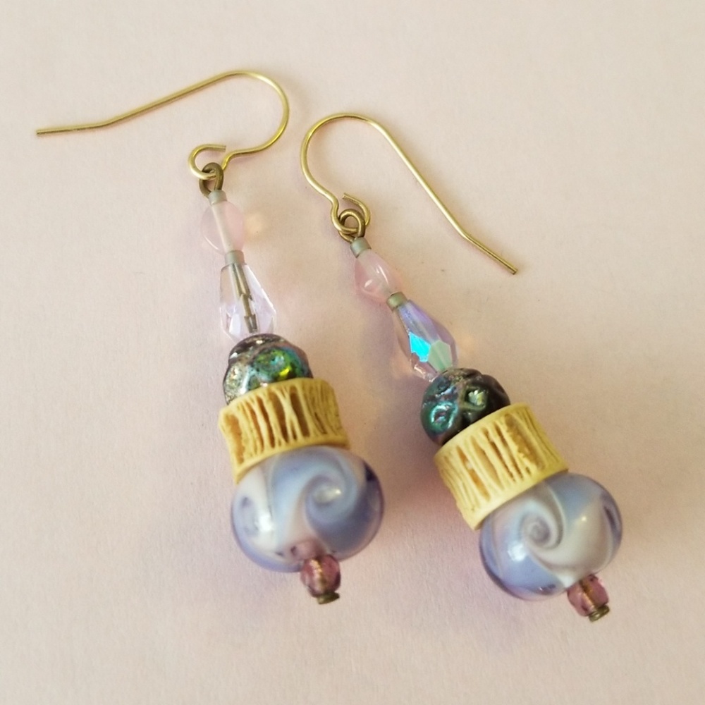 Bone & glass artisan handmade earrings!